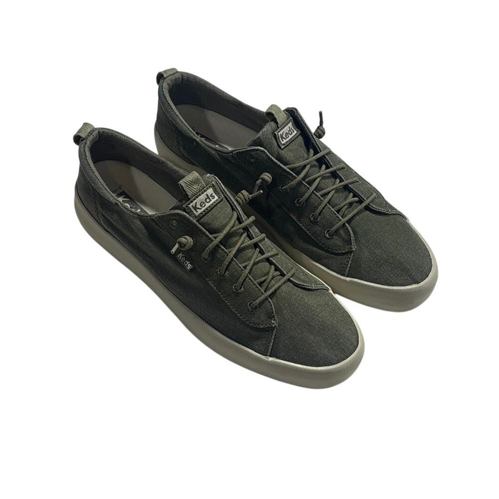Keds Kickback Slip On Sneakers Women Size 11 Olive Green Canvas Loafers WF66326